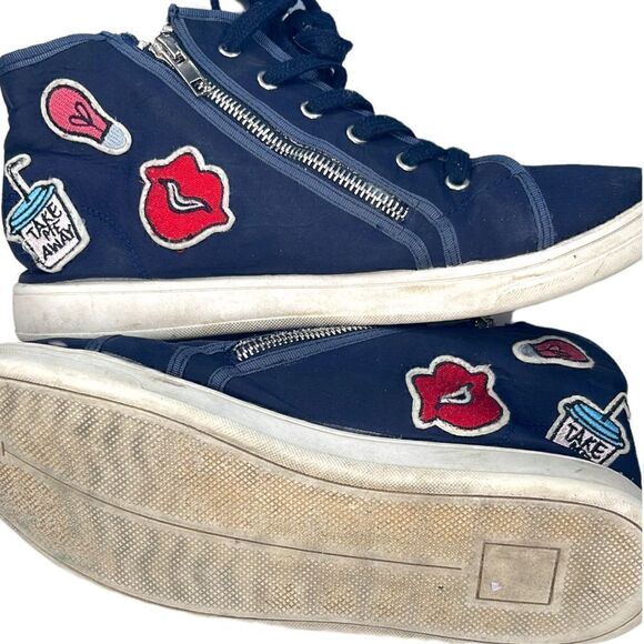 Steve Madden Madden Girl Navy Blue Patchwork High Top Sneakers Size 10 - Picture 3 of 4